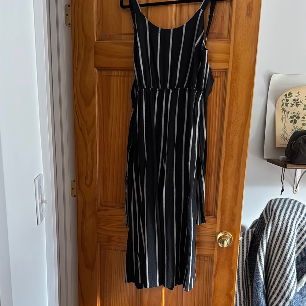 Black and White Striped Sleeveless Jumpsuit